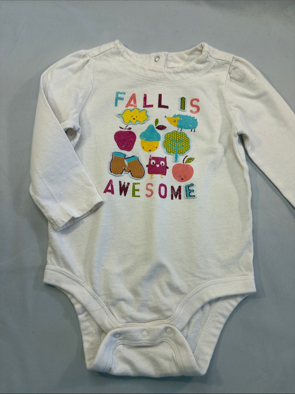 GAP White Long-Sleeve Bodysuit with Multicolor Fall Graphics